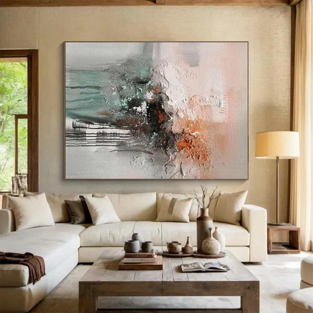 Abstract_Teal_Neutrals_Textured_Abstract_Artwork_7WQ2H wall art
